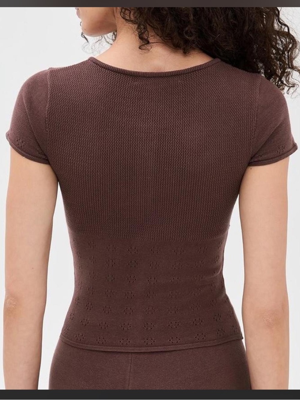 Peachy Den Marie Knit Button Down Short Sleeve Sweater Blouse Brown - Picture 2 of 4